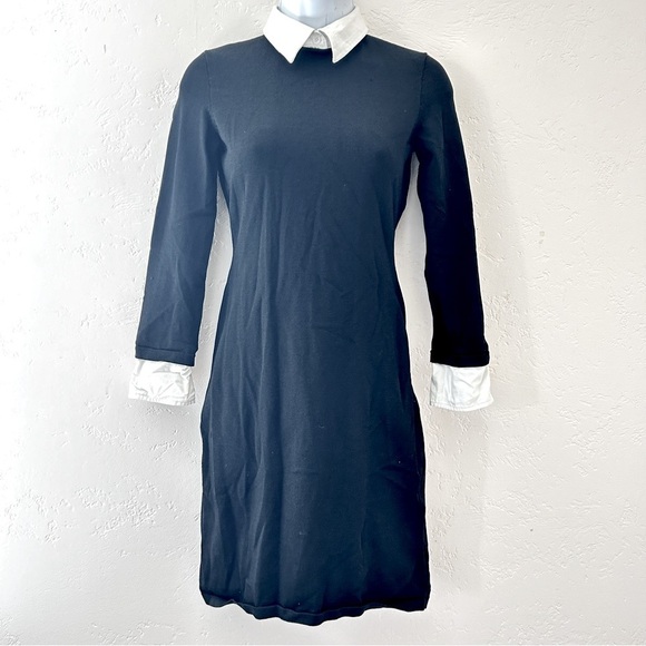 LAUREN RALPH LAUREN Stretch Knit Wednesday Addams Dress White Collar Cuffs XS - Picture 2 of 10